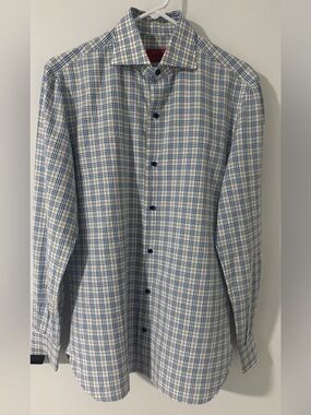 ISAIA Napoli Cotton Gingham Long Sleeve Button Down Dress Shirt Italy 15.5 -39